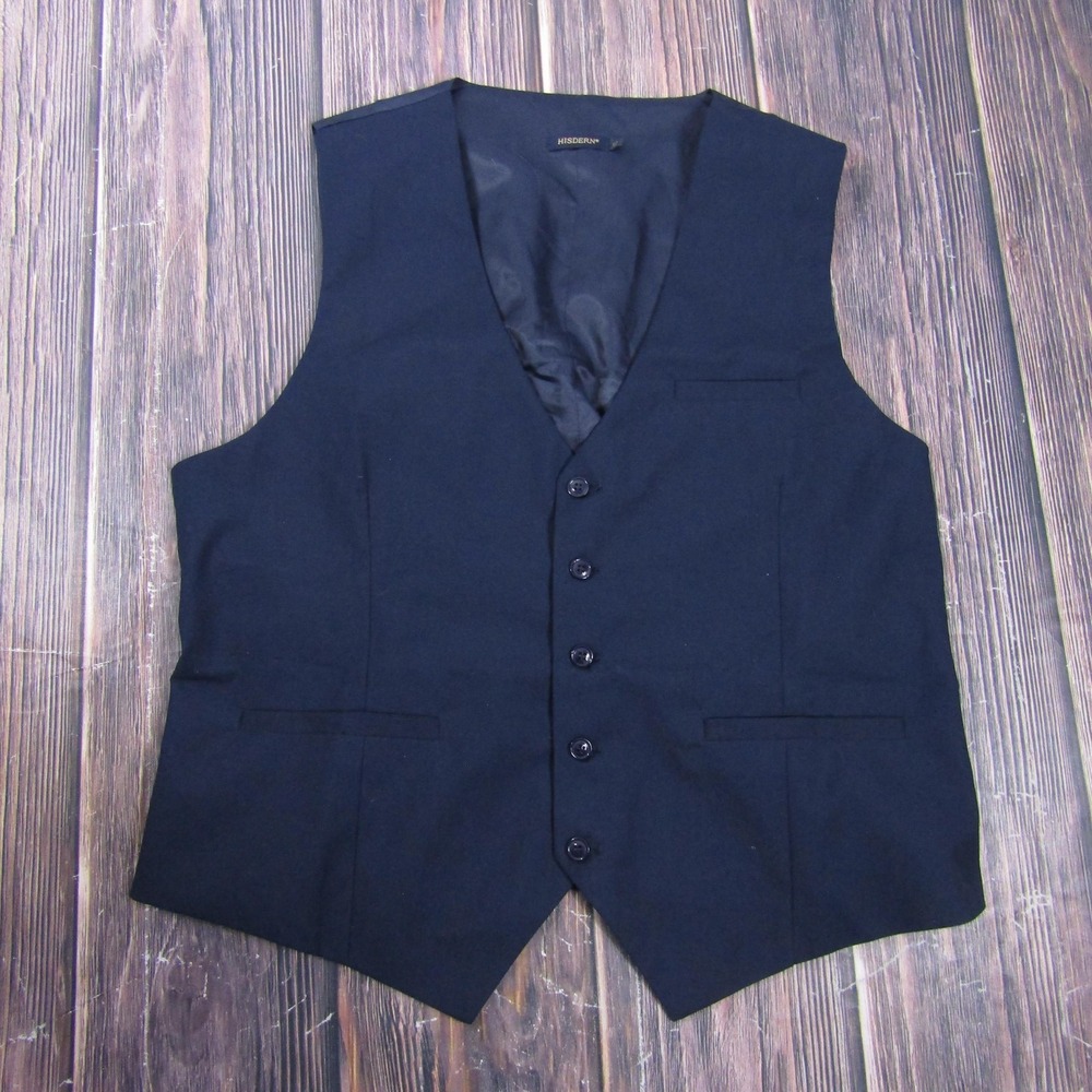 Suit Vest HISDERN Mens XL Blue Solid Polyester 3 Piece Belted Formal Waistcoat